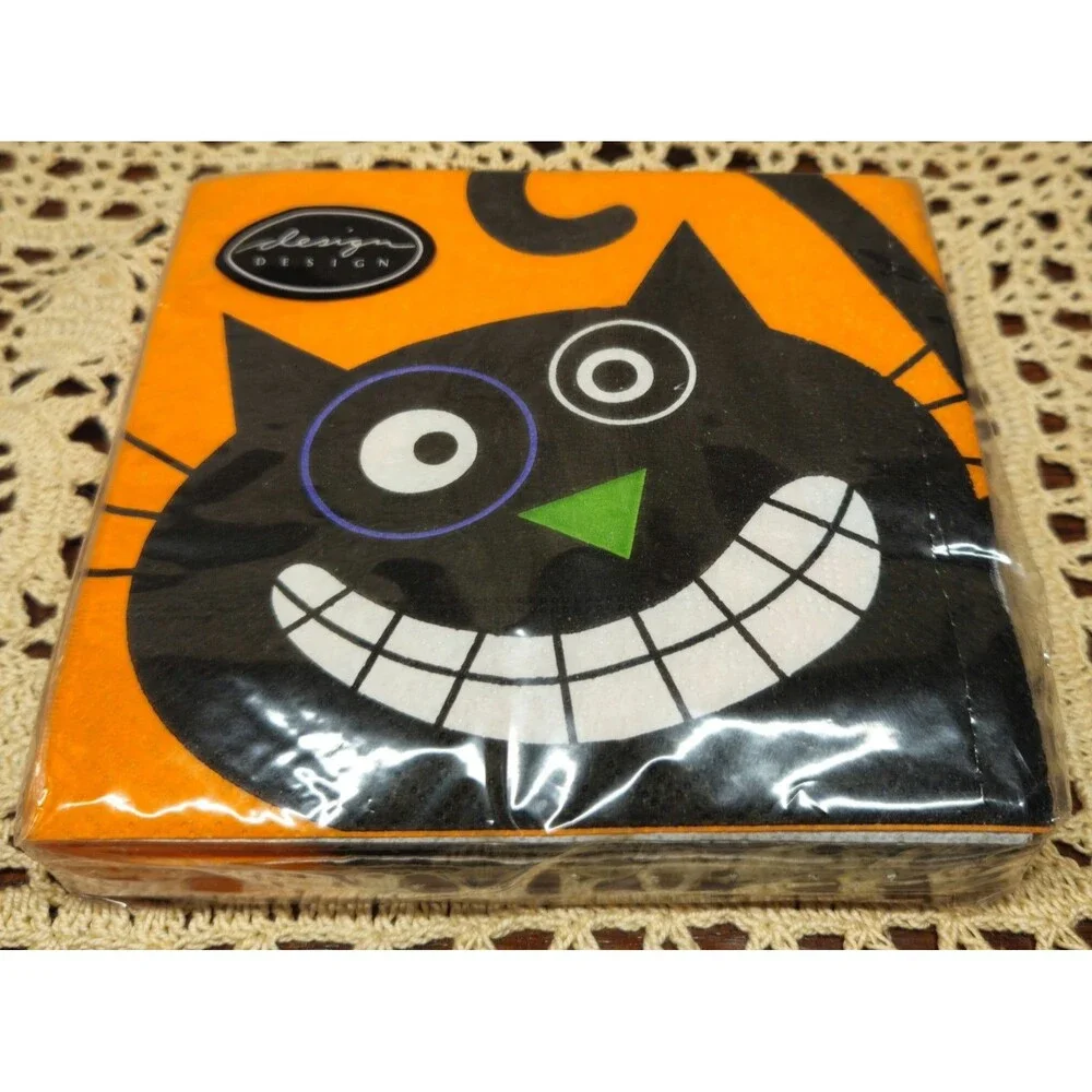 NIP Scaredy Cat Design Halloween Party Paper Beverage Napkins 20 ct 9.8